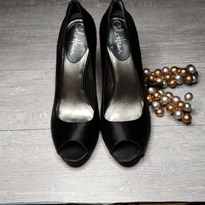 Cole Haan Black Satin Peep Toe Pump w/ Nike Air